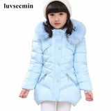 Faux Fur Hooded Baby Teenage Winter Jacket For Girls Cotton-padded Girls Winter Coat Parka Kids JW0604A