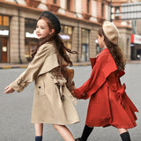 Baby Girl Boy Trench Jacket Toddler Teens Windbreak Coat Khaki Red Long Spring Autumn Child Dust Coat Clothes 3-12Y