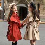 Baby Girl Boy Trench Jacket Toddler Teens Windbreak Coat Khaki Red Long Spring Autumn Child Dust Coat Clothes 3-12Y