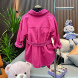 Baby Girl Corduroy Shirt Jacket Long With Waist Belt Child Spring Autumn Coat Baby Outwear  Clothes 1-10Y