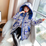 Brand Shiny Girls Light-Reflecting Jacket Winter Hoodies Letter Print Children's Clothing  Outerwear 4-14Yrs