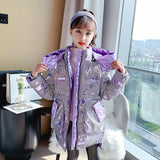 Brand Shiny Girls Light-Reflecting Jacket Winter Hoodies Letter Print Children's Clothing  Outerwear 4-14Yrs