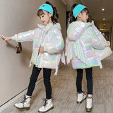 Children Cotton Jacket For Girls Warm Parka Shinny Back Angle Wings Thicken Outerwear Kids Winter Clothes 4-13Yrs