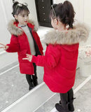 Children Winter Parkas Baby Girl thicken Fur Collar Warm Coats Casual Hooded Down Cotton Girl Clothing 4-13 Years Old