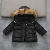 Children's Cotton Coat Simple Down Cotton Pure Color Thick Fur Collar Cotton Coat Boys and Girls Jacket Clothing