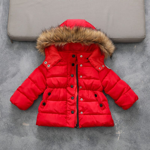 Children's Cotton Coat Simple Down Cotton Pure Color Thick Fur Collar Cotton Coat Boys and Girls Jacket Clothing