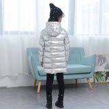 Girls Clothing Winter Down Parkas For 4 5 6 7 8 9 10 12 13 Year Girls Hooded Thick Silver Color Children Jackets Coats