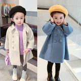 Girls Winter Solid Double Breasted Knee-length Top Outwear Kids Baby Princess Windbreaker Jacket Children Clothes 2-8Y