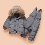 Kids Girls Set Clothing Boy Set Wear Snow Parka Duck Down Coat + Overalls Big Fur With Hooded Windproof Thicken Outfit