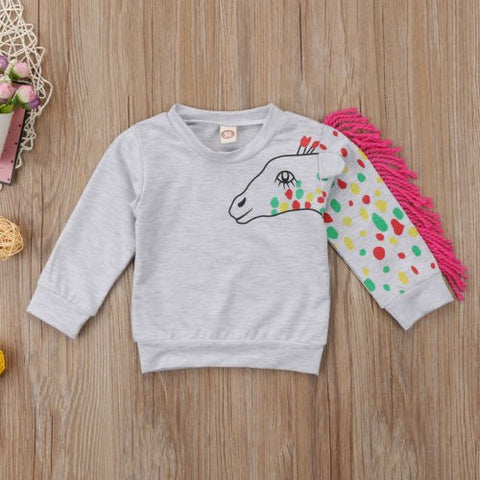 Fashion Kids Toddler Baby Boy Girl Autumn Hoodies Tops Clothes Tassels Cotton 3D Horse Print Jumper Sweatshirt Pullovers Hoodie
