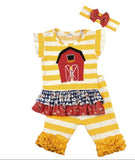 Fashion New Design Toddler Girls Clothing Set Summer Embroidery Boutique Yellow Striped Shorts Baby Remake Outfits Set