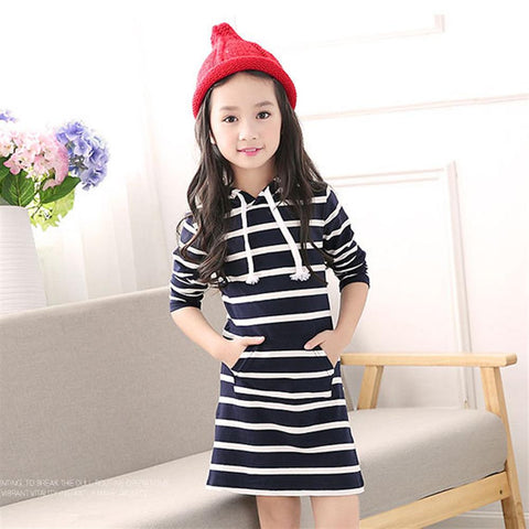 Fashion Striped Girls Dress New Long Sleeve Kids Clothes Spring Baby Girls Causal Dress Kids Clothes For 3 4 5 6 7 8 9 10 Years