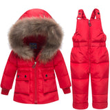 Fashion Winter Baby Girl Clothing Sets Baby Girl's Ski Suit Sets Kids Sport Jumpsuit Warm Coats Fur Duck Down Jackets+bib Pants