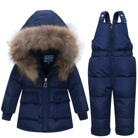 Fashion Winter Baby Girl Clothing Sets Baby Girl's Ski Suit Sets Kids Sport Jumpsuit Warm Coats Fur Duck Down Jackets+bib Pants