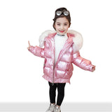 Winter Kids Cotton Down Jacket for Girl Clothes Thicken Parka Bright fur collar Waterproof Girls Coat Children Clothing