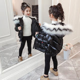 Winter Kids Cotton Down Jacket for Girl Clothes Thicken Parka Bright fur collar Waterproof Girls Coat Children Clothing
