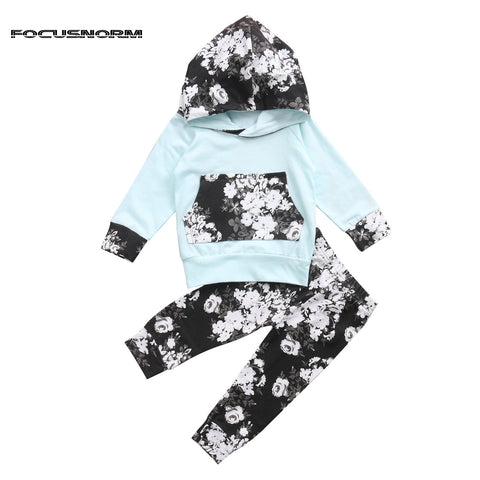 Fashion design Cute Cotton Newborn Toddler Infant Baby Girls Hooded Tops Flower Pants Clothes Outfits Set