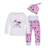 Fashional 3pcs Baby Skull Print Clothes Set Long Sleeve Hallowmas Design T-shirt+Long Pants + Hat Hallowmas Gift
