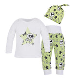 Fashional 3pcs Baby Skull Print Clothes Set Long Sleeve Hallowmas Design T-shirt+Long Pants + Hat Hallowmas Gift