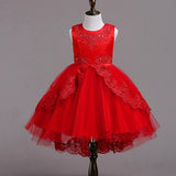 Girls Formal Dress Wedding Party Bow Floral Sleeveless Red White Pink Princess Dress For 8 10 13 Years Teen Kid Dress
