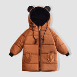 Fleece Warm Winter Long Jacket For Girls Boys Cotton Padded Cute Ear Boys Girls Down Coat Outerwear Kids Clothes