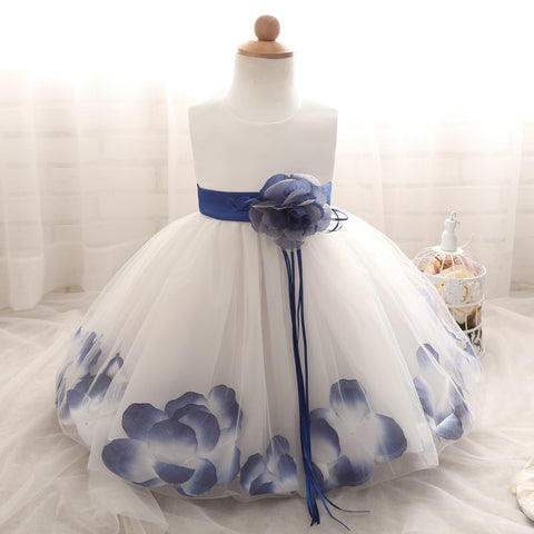 Flower in Sash 1 Year Birthday Baby Girl Dress Tutu Baptism Infant Christening Gown Toddler Bebes Clothes 6 12 24 Months Dresses