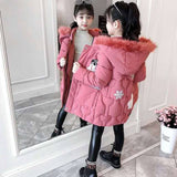 For 3T 4 5 6 7 8 9 10 11 12 Year Warm Casual Hooded Girls Parkas Coat Winter Windproof Fur Collar Jackets Outerwear 4 Colors