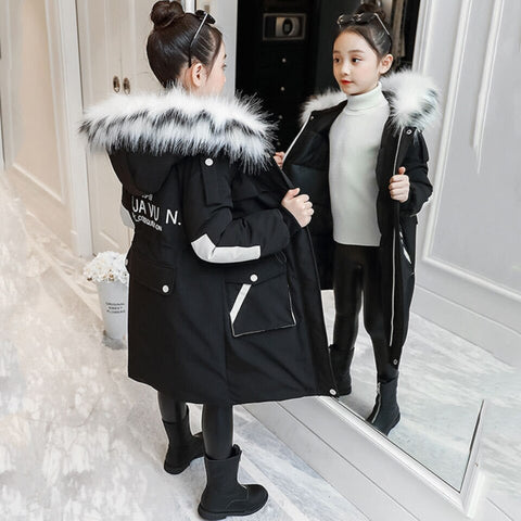 For Age 4 5 6 7 8 9 10 11 12 13 Yrs Teen Girl Down Cotton Parkas Outerwear Casual Warm Fur Collar Kids Winter Jackets Coats