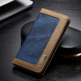 For Apple iphone X Case Original Brand Jean + Canvas + Leather Case Fashion Built in Magnet Case For iphone X Case JS0172