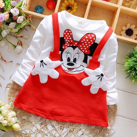 Free shipping 2018 Baby Girls Dress Cute Minnie Long Sleeve Spring Sport Princess Style Party Clothing