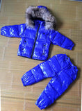 Fur hooded boy girl duck down jacket warm kids snow suit waterproof children parka co snowsuit Suit winter clothes for girls