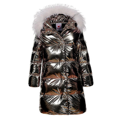 Children Girls Christmas Shinny Fashion Long Parkas 2018 Teenage Girl Winter Thick Warm Jacket Coats with Fur Hoodie
