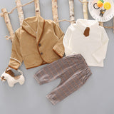 Gentle Kids 3pcs Clothing Set Baby Boys Gentlemen Tshirt+Suit Tops+Plaid Pant Children We Set Boys Clothing Baby Boy Suit