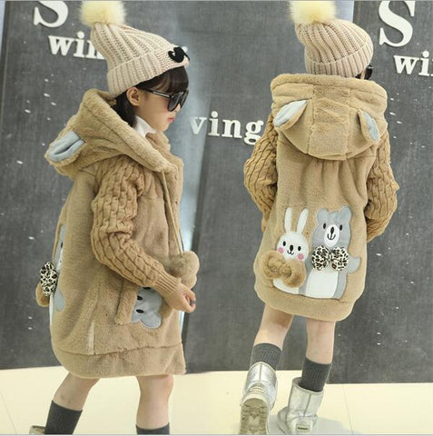 Girl's Winter Imitation Fur Co Thick Fluff Warm Co Children Clothes Kid Thick Plus Velvet Co clothes for girls 12 years
