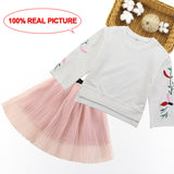Girls Clothes Set Flower Embroidery Hooded + Skirt 2PCS Girl Clothing Spring Autumn Teenage Kids We 6 8 10 12 13 14 Year