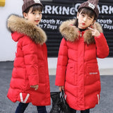 Girls Clothing Parka Cotton-padded Outerwear Coats   Winter Children Warm Clothes Solid Warm Fur Collar Jacket 4-13Y