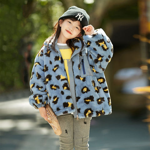 Girls' Coat 2023 Autumn/winter Clothes Chinese Children's Thick Western Leopard Print Mao Mao Girls' Coat