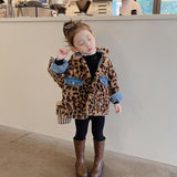 Girls Coat Jacket Outerwear 2023 Leopard Jean Warm Plus Velvet Thicken Winter Cotton Baby's Kids Teenagers Overcoat Children's C