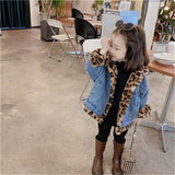 Girls Coat Jacket Outerwear 2023 Leopard Jean Warm Plus Velvet Thicken Winter Cotton Baby's Kids Teenagers Overcoat Children's C