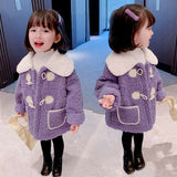 Girls' Coat Winter Warm Lamb Wool Horn Buckle Fleece Padded Jacket   Costume Jacket For Girls children clothes outfit