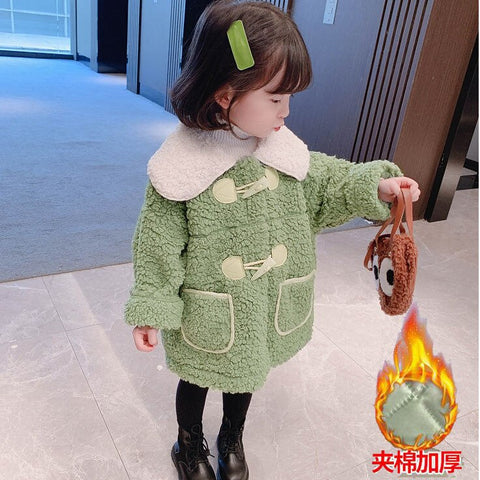 Girls' Coat Winter Warm Lamb Wool Horn Buckle Fleece Padded Jacket   Costume Jacket For Girls children clothes outfit