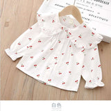 Girls Cotton Lapel Shirt Baby Foreign Style Little Cherry Spring And Autumn Baby Sweater Bottoming Cardigan Baby White Inner