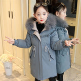 Girls Cotton Long Jacket&Outwear Children Jacket Girls Winter Clothes Warm Coat Fur Hooed Snowsuit Kids