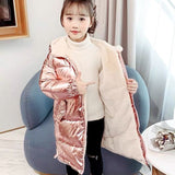 Girls Cotton-padded Winter Clothing   Children's Cotton-padded Clothes Kid's Warmth Plus Velvet Shiny Padded Jacket