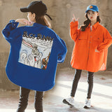 Girls Denim Jacket 8 10 years Baby Cartoon Oversize Shirt 2023 Spring Fall Long Shirts for Teen Girls