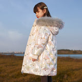 Girls' Down Jacket Childrens Medium And Long White Duck Down   Teen Girl Wear Winter -season Warm Cute Coat For 5-16y