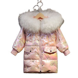Girls' Down Jacket Mid-length White Duck Down   Children Disposable Bright Face Middle-aged Kids Girls Winter Clothes