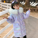 Girls' Down Jacket Mid-length White Duck Down   Children Disposable Bright Face Middle-aged Kids Girls Winter Clothes