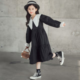 Girls Dress 2023 Autumn Midi Length Children Cotton Clothing Two Color Patchwork Kids Casual Dress Elegant, #7056