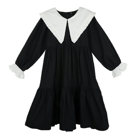 Girls Dress 2023 Autumn Midi Length Children Cotton Clothing Two Color Patchwork Kids Casual Dress Elegant, #7056